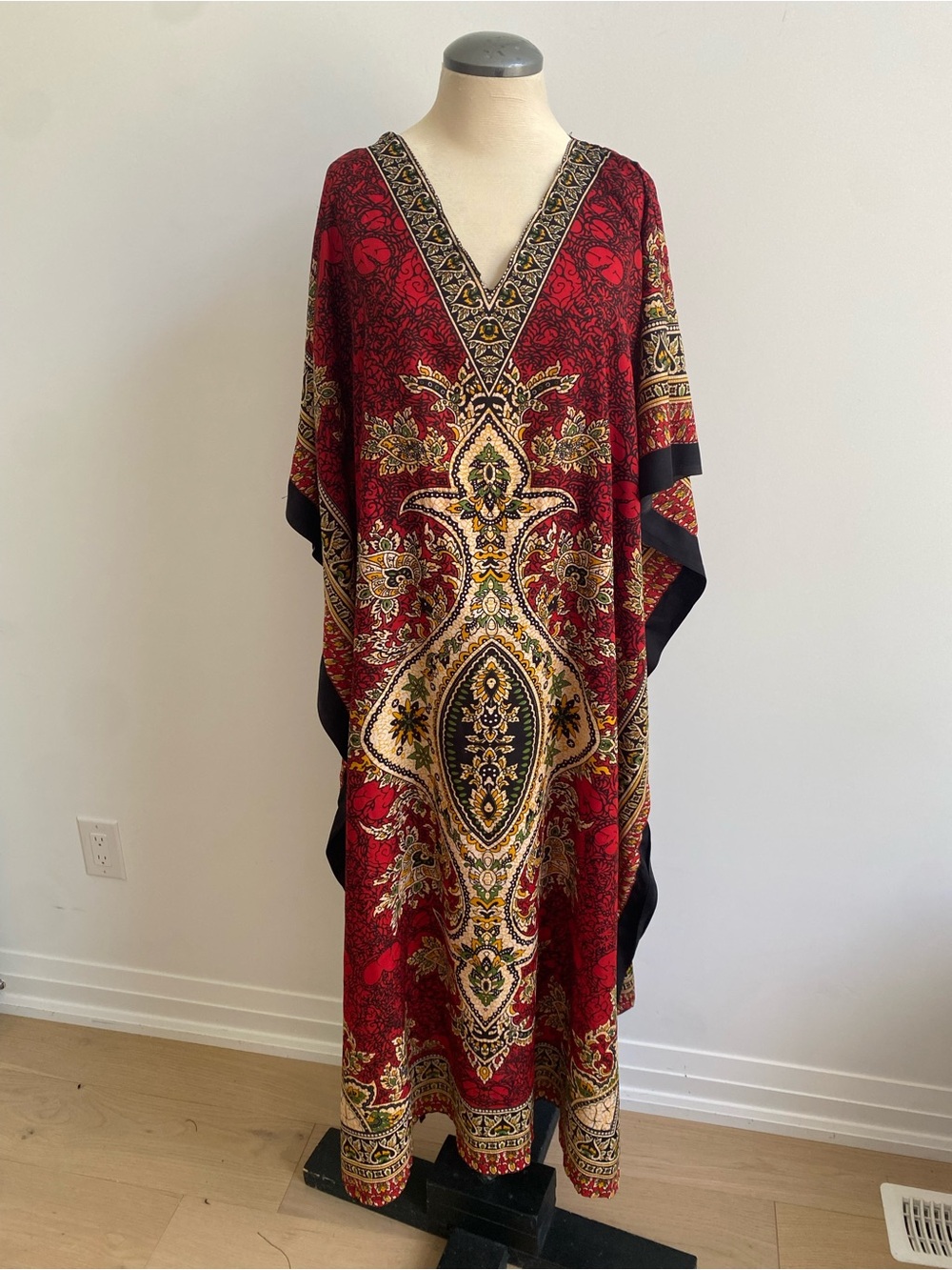 Red Bohemian V-Neck Maxi Dress